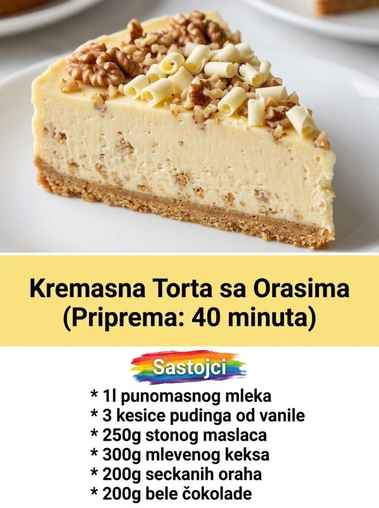 Kremasna Torta sa Orasima i Belom Čokoladom: Otmeni Desert Bez Pečenja