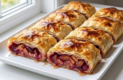Domaća Sočna Pita sa Šljivama i Jabukama: Lisnati zaliveni rolati za 45 minuta