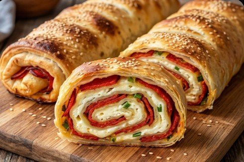 Domaća Slana Štrudla sa Ljutim Kulenom, Sirom i Mladiim Lukom iz Rerne