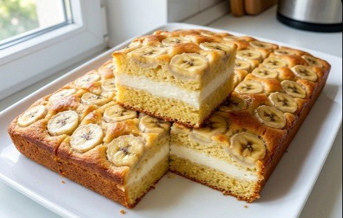 Brzi Sočni Kolač sa Bananama i Kremom od Kisele Pavlake iz Tepsije