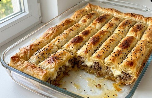 Starinska Gibanica sa Mesom i Domaćim Kajmakom: Tradicionalni slani rolat iz tepsije