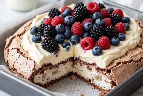 Kremasta Pavlova Torta sa Šumskim Voćem: Raskošni, vazdušasti desert koji osvaja otmenošću i svežinom