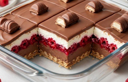 Kremasti Kinder Bueno Kolač sa Malinama: Raskošni čokoladni spektakl sa osvežavajućim voćnim mozaikom