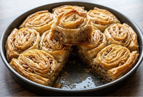 Hrskave i Sočne Ružice sa Orasima: Tradicionalna Baklava u Obliku Cvetnih Rolnica