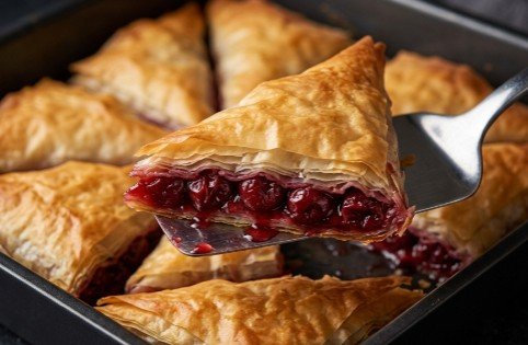 Hrskavi Trouglovi sa Višnjama i Grizom: Mini pita-štrudlice iz tepsije koje plene voćnom svežinom i prhkošću