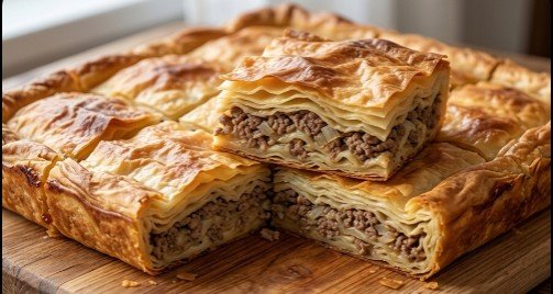 Domaća Gibanica sa Mesom: Bogata i hrskava pita za 45 minuta