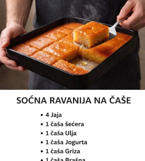 Sočna Ravanija na Čaše: Tradicionalni kolač sa grizom i sirupom
