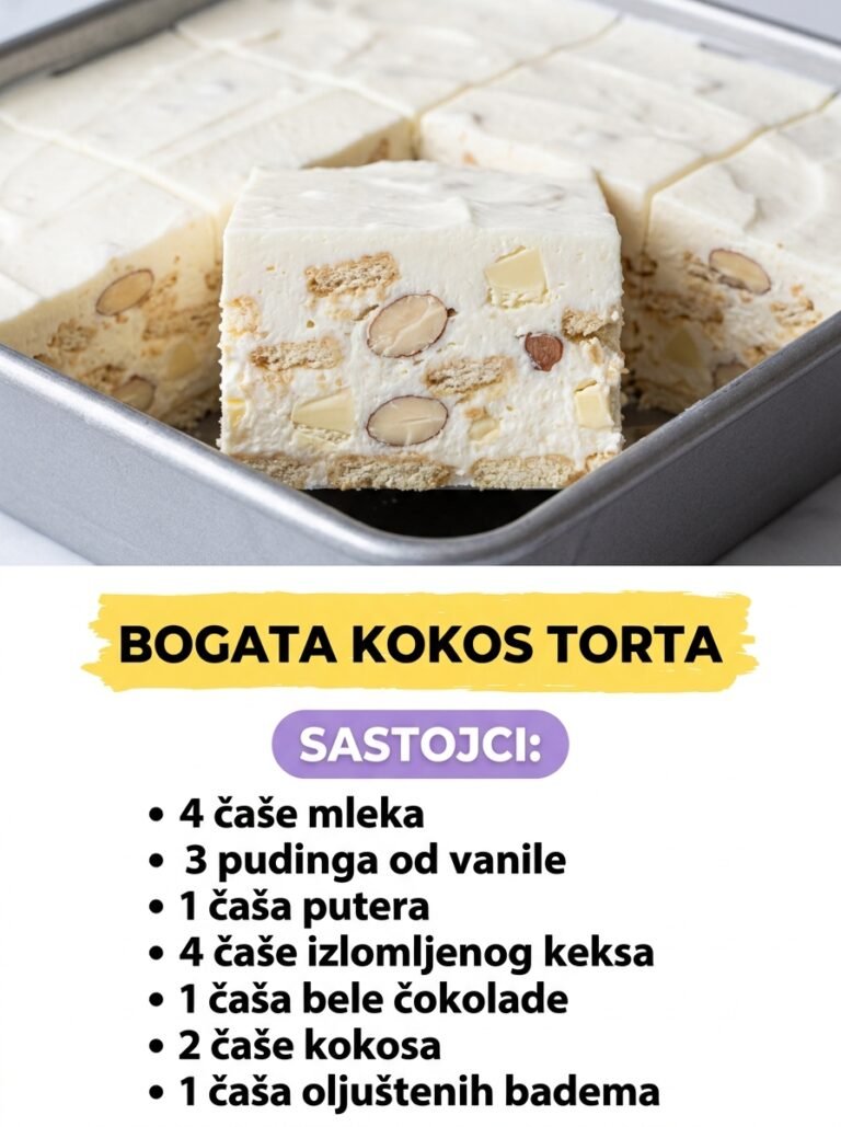 Bogata kokos torta bez pečenja: Savršen kremasti desert sa belom čokoladom, keksom i bademima