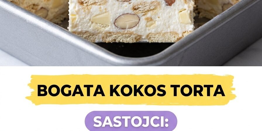 Bogata kokos torta bez pečenja: Savršen kremasti desert sa belom čokoladom, keksom i bademima