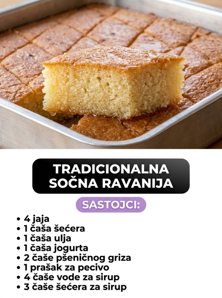 Tradicionalna sočna ravanija: Najbolji i najjednostavniji starinski kolač sa grizom i sirupom