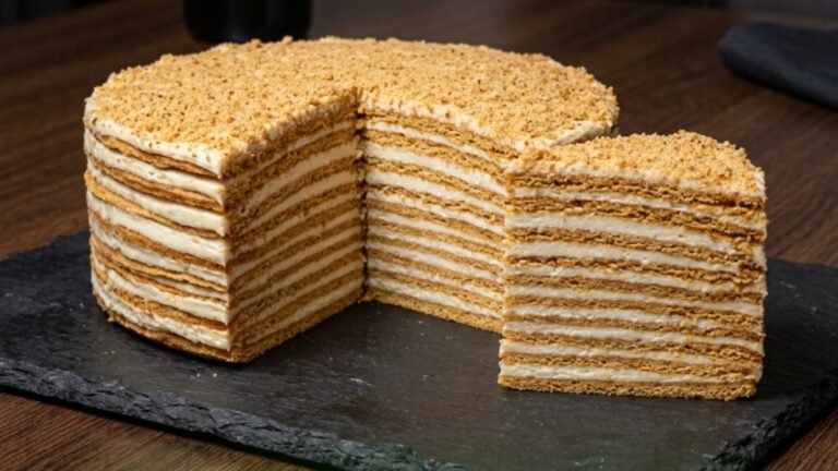 Ruska Medovik torta — raskošna poslastica sa medom i kremom od kisele pavlake