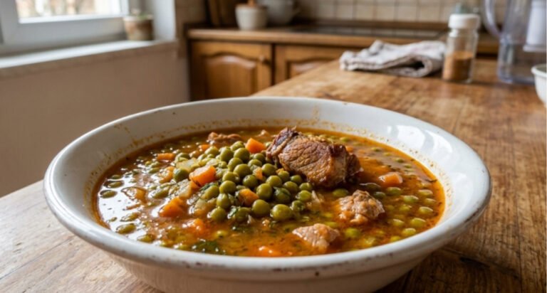 Domaći grašak sa mesom — sočno jelo na kašiku punog ukusa