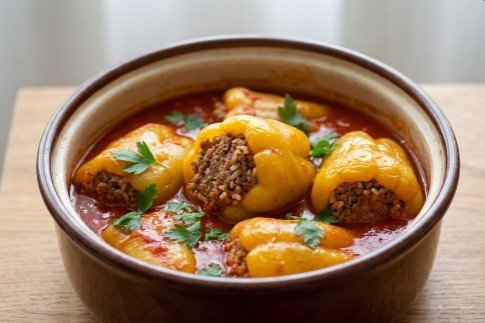 Punjene Paprike u Paradajz Sosu – Tradicionalni Domaći Recept