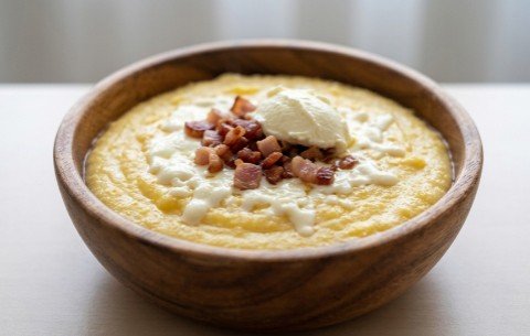 Tradicionalni Domaći Kačamak sa Kajmakom, Sirom i Hrskavom Slaninom