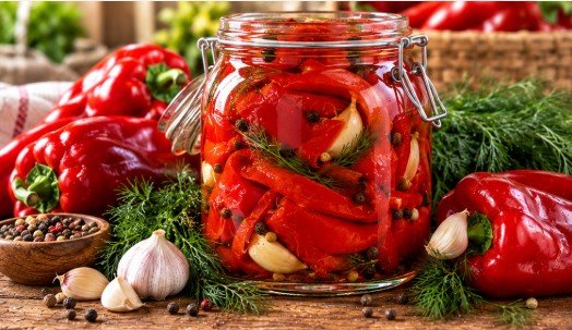 Tradicionalna Paprika u Sirćetu – Hrskavi Fileti Crvene Paprike sa Belim Lukom i Mirođijom