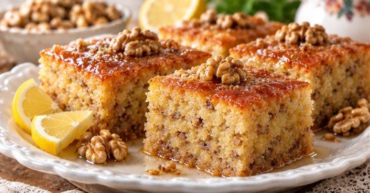 Tradicionalna Ravanija sa Orasima – Sočni Starinski Zaliveni Kolač od Griza