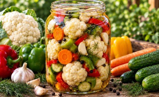 Tradicionalna Domaća Turšija od Karfiola – Šarena i Hrskava Zimska Salata u Tegli