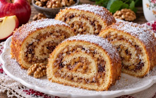 Rolat sa Jabukama, Orasima i Kokosom: Recept za Brzi Pečeni Biskvit