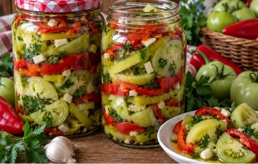 Zeleni paradajz u tegli sa paprikom: Starinska zimska salata