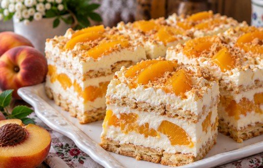 Kremasti kolač sa breskvama bez pečenja: Brzi voćni desert