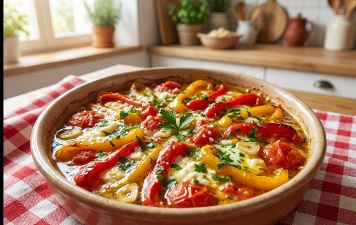 Tradicionalna Domaća Fërgesë (Fergesa) sa Paprikama i Sirom – Recept iz Zemljane Posude