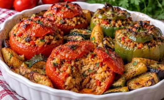 Punjeni paradajz sa pirinčem i povrćem – Bogato vegetarijansko jelo