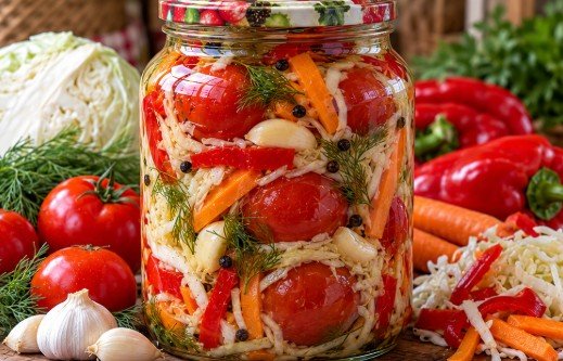 Šarena zimnica sa celim paradajzom – Osvežavajuća domaća salata