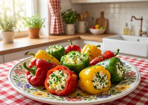 Sveže Paprike Punjene Feta i Krem Sirom – Hladno Letnje Predjelo