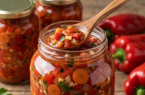 Domaća lovačka salata – Mirisna zimnica u paradajz sosu