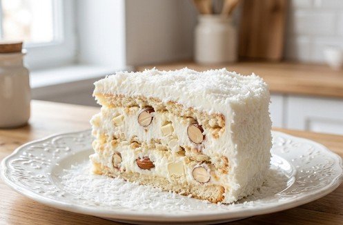 Domaća Raffaello Torta sa Belom Čokoladom, Kokosom i Bademima